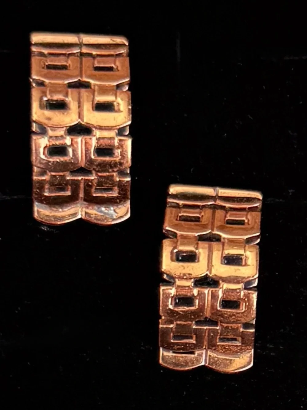 Vintage Renoir Copper Geometric MCM Clip On Earrings Mid Century - Picture 7 of 9